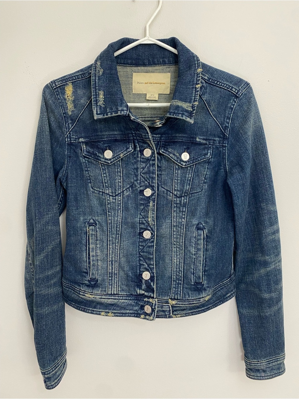 Pilcro and the Letterpress Light Blue Distressed Denim Trucker Jacket Small